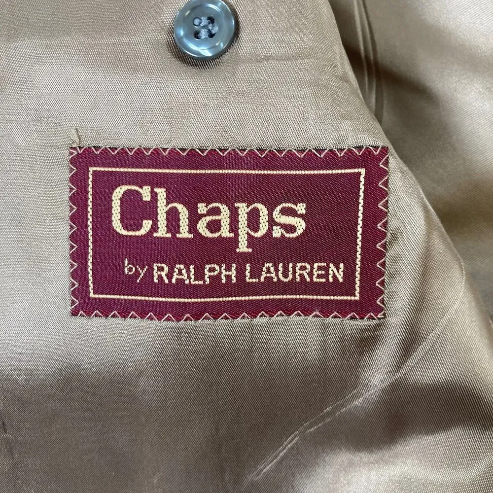 VTG Chaps by Ralph Lauren Blazer 44R Wool Gray Light Check Made in USA Suit Coat
